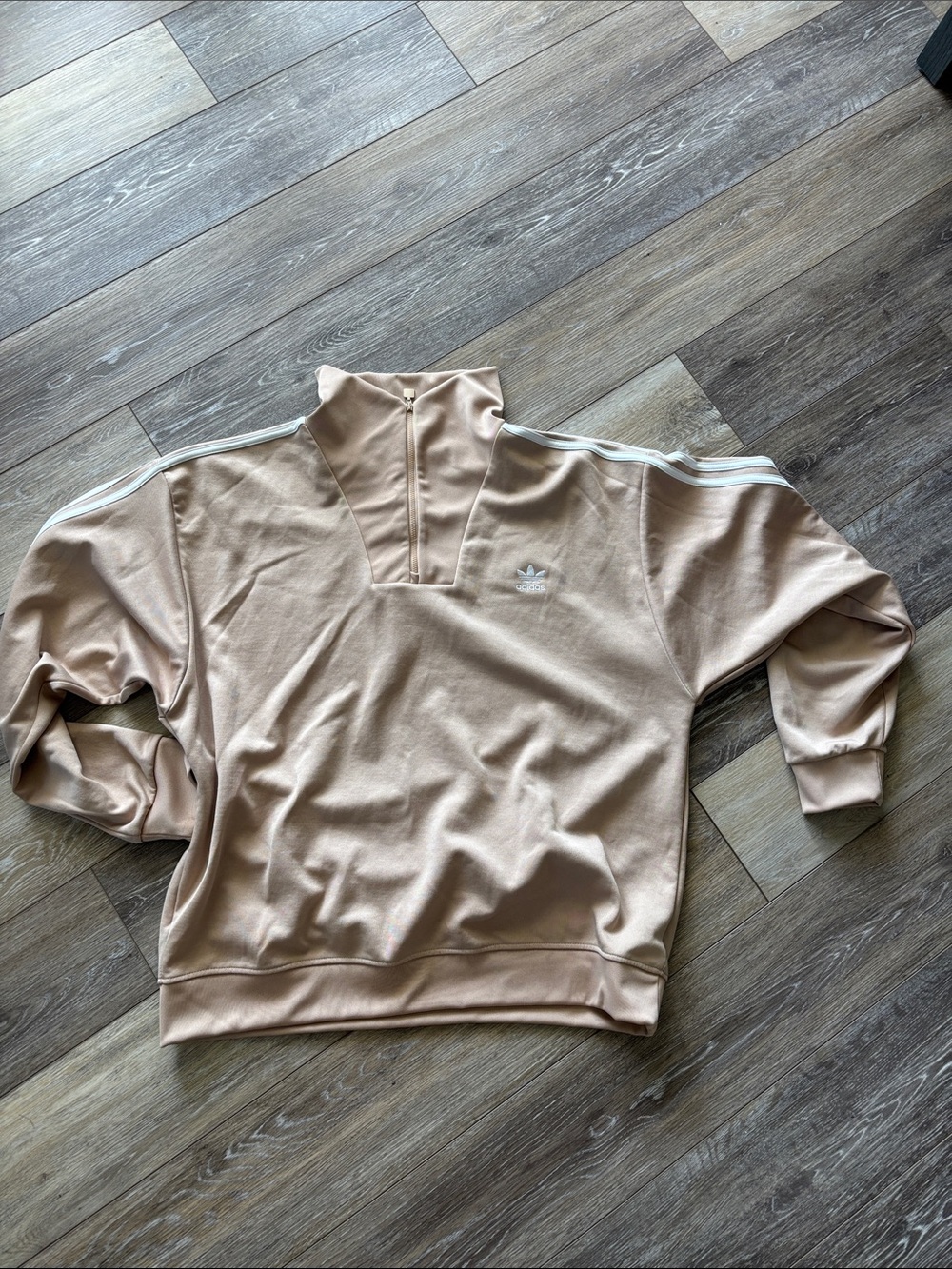 adidas Men’s Beige Half-Zip Sweatshirt with White Stripes